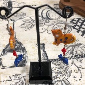 Cat and mouse dangle earrings